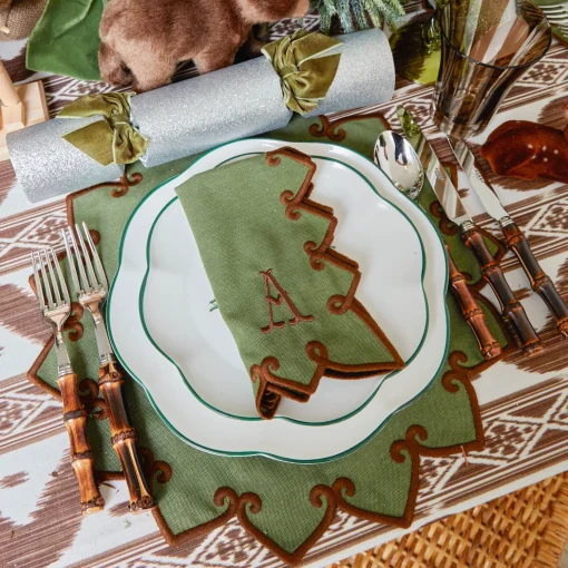 Mrs. Alice Angelina Forest Green & Brown Napkins (Set of 4)< Napkins | Mrs. Alice Monogram