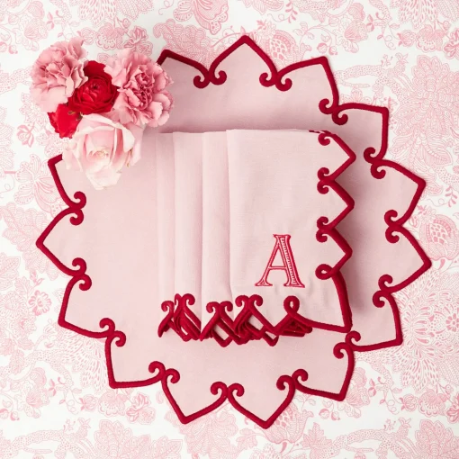 Mrs. Alice Angelina Pink & Red Napkins (Set of 4)< Napkins | Mrs. Alice Monogram