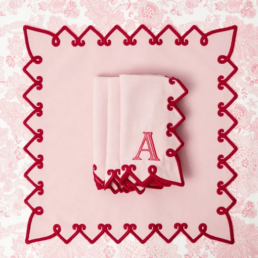 Mrs. Alice Angelina Pink & Red Placemats & Napkins (Set of 4)< Table Linen Sets | Mrs. Alice Monogram