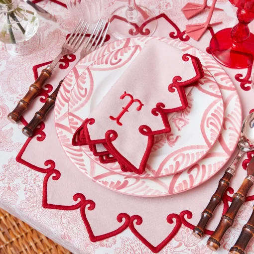 Mrs. Alice Angelina Pink & Red Placemats & Napkins (Set of 4)< Table Linen Sets | Mrs. Alice Monogram