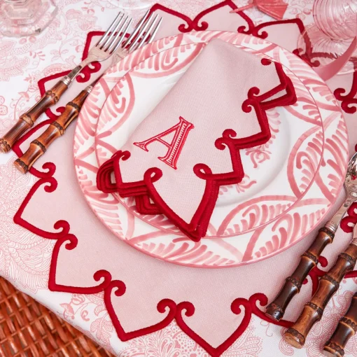 Mrs. Alice Angelina Pink & Red Placemats & Napkins (Set of 4)< Table Linen Sets | Mrs. Alice Monogram