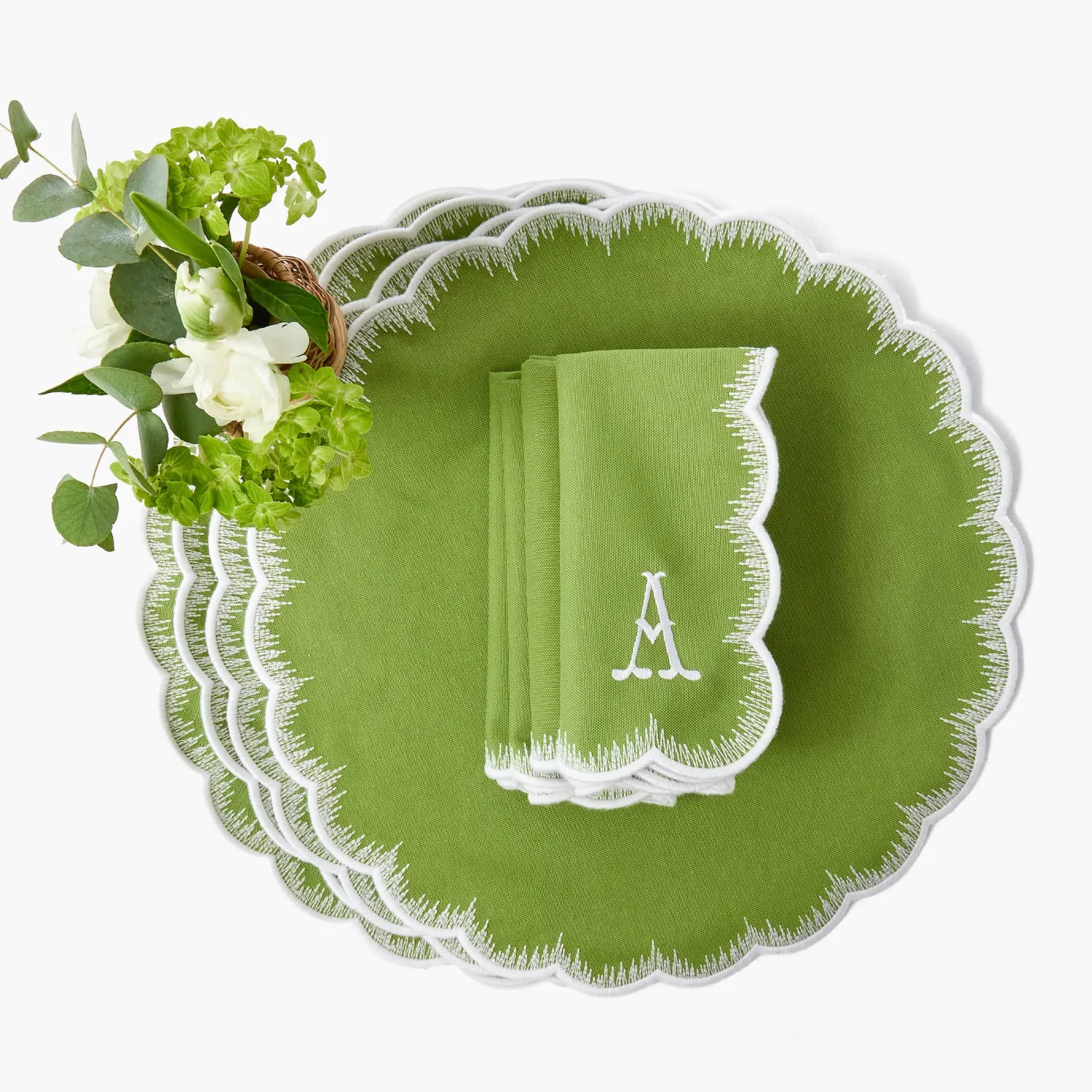 Mrs. Alice Apple Green Isabella Round Placemats & Napkins (Set of 4)< Summer Table Linen | Table Linen Sets