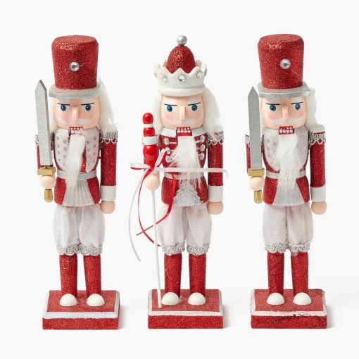 Mrs. Alice Assorted Red Glitter Nutcracker Trio< Christmas Decorations