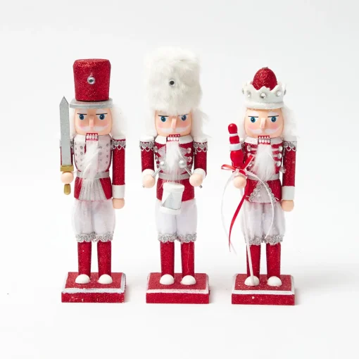 Mrs. Alice Assorted Red Glitter Nutcracker Trio< Christmas Decorations