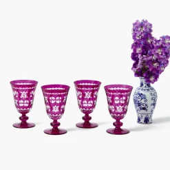 Mrs. Alice Aubergine Anita Engraved Wine Glass (Set of 4)< Glasses