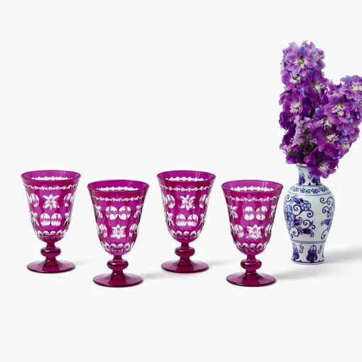 Mrs. Alice Aubergine Anita Engraved Wine Glass (Set of 4)< Glasses