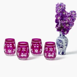 Mrs. Alice Aubergine Anita Engraved Glass (Set of 4)< Glasses