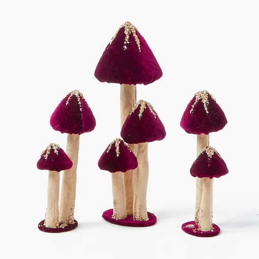 Mrs. Alice Aubergine Glitter Velvet Mushroom Family< Autumn Decorations