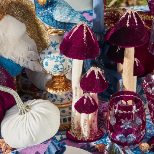 Mrs. Alice Aubergine Glitter Velvet Mushroom Family< Autumn Decorations