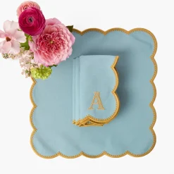 Mrs. Alice Bettina Blue & Caramel Napkins (Set of 4)< Summer Table Linen | Napkins