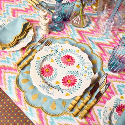 Mrs. Alice Bettina Blue & Caramel Placemats (Set of 4)< Summer Table Linen | Placemats