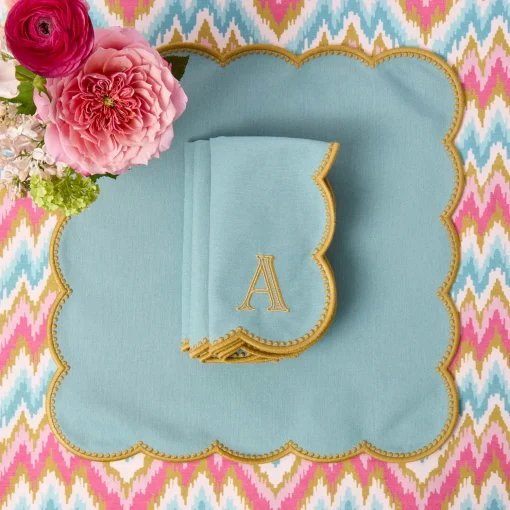 Mrs. Alice Bettina Blue & Caramel Placemats & Napkins (Set of 4)< Summer Table Linen | Table Linen Sets