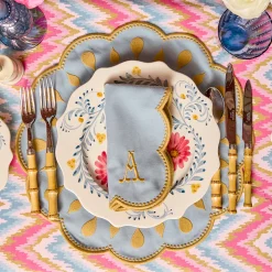 Mrs. Alice Bettina Blue & Caramel Placemats & Napkins (Set of 4)< Summer Table Linen | Table Linen Sets