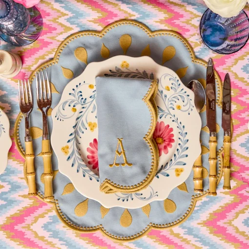 Mrs. Alice Bettina Blue & Caramel Placemats & Napkins (Set of 4)< Summer Table Linen | Table Linen Sets