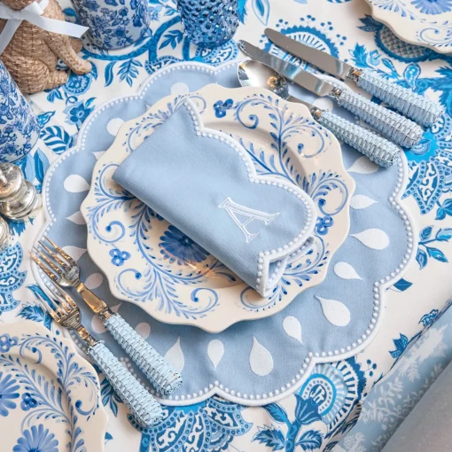 Mrs. Alice Bettina Blue & White Placemats & Napkins (Set of 4)< Table Linen Sets | Mrs. Alice Monogram