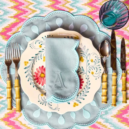 Mrs. Alice Bettina Blue Placemats & Napkins (Set of 4)< Summer Table Linen | Table Linen Sets