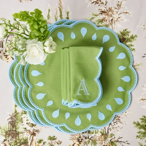 Mrs. Alice Bettina Green & Blue Placemats & Napkins (Set of 4)< Table Linen Sets | Mrs. Alice Monogram