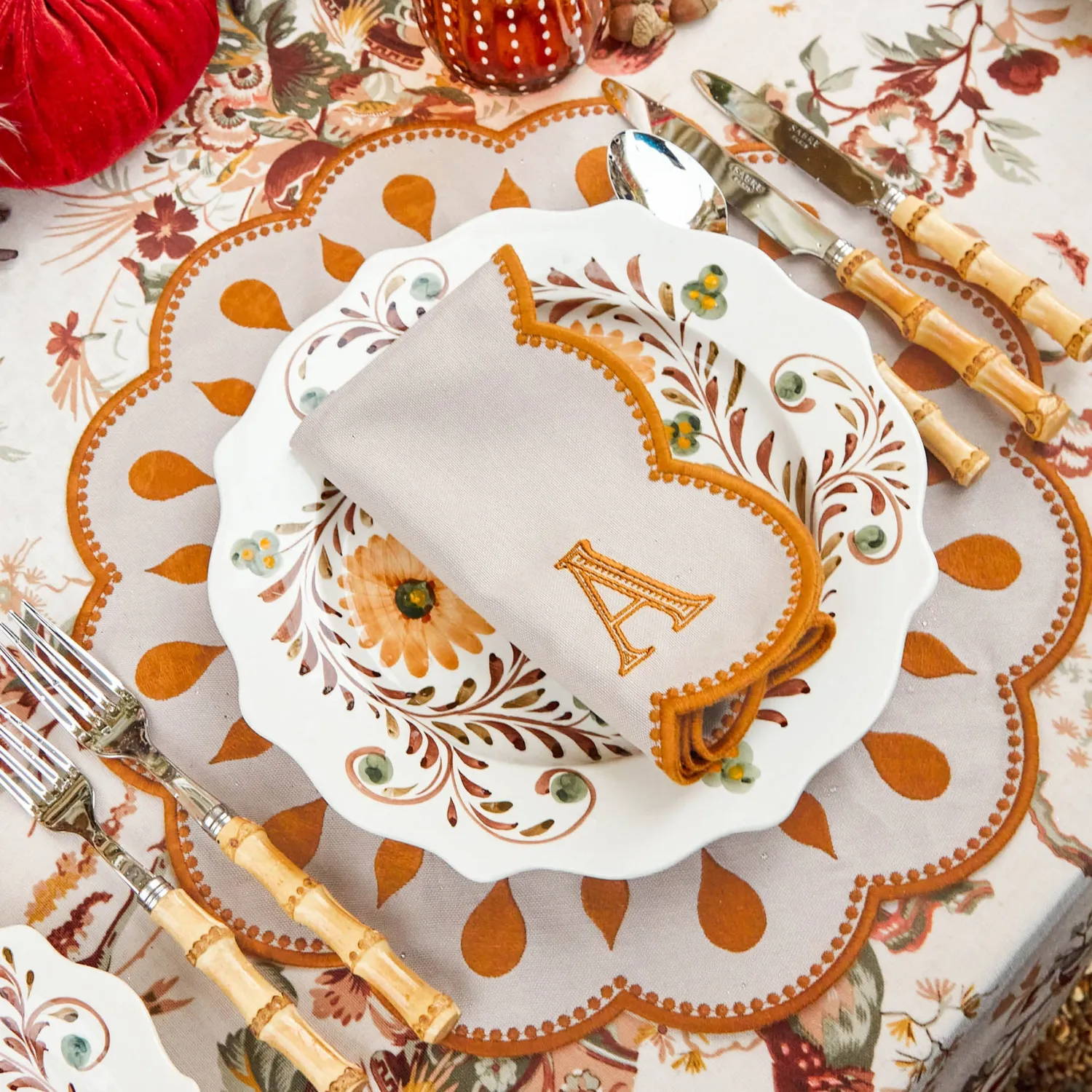 Mrs. Alice Bettina Taupe & Mustard Napkins (Set of 4)< Napkins | Mrs. Alice Monogram