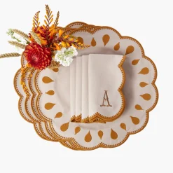 Mrs. Alice Bettina Taupe & Mustard Placemats & Napkins (Set of 4)< Table Linen Sets | Mrs. Alice Monogram