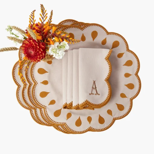 Mrs. Alice Bettina Taupe & Mustard Placemats & Napkins (Set of 4)< Table Linen Sets | Mrs. Alice Monogram
