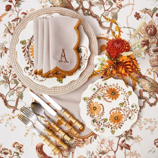 Mrs. Alice Bettina Taupe & Mustard Placemats & Napkins (Set of 4)< Table Linen Sets | Mrs. Alice Monogram