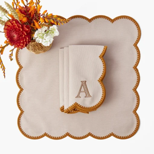 Mrs. Alice Bettina Taupe & Mustard Placemats & Napkins (Set of 4)< Table Linen Sets | Mrs. Alice Monogram