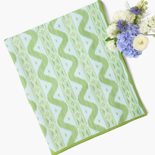 Mrs. Alice Blue & Green Ikat Tablecloth< Summer Table Linen | Tablecloths