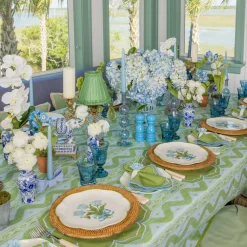 Mrs. Alice Blue & Green Ikat Tablecloth< Summer Table Linen | Tablecloths