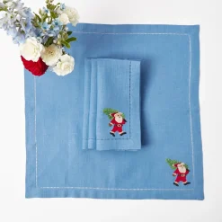 Mrs. Alice Blue & Red Hand Embroidered Father Christmas Napkins (Set of 4)< Napkins