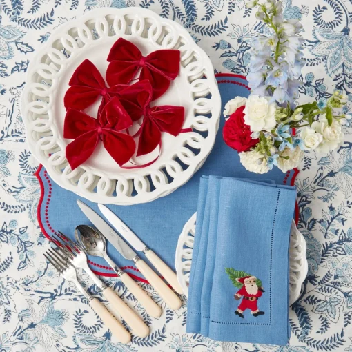 Mrs. Alice Blue & Red Hand Embroidered Father Christmas Napkins (Set of 4)< Napkins