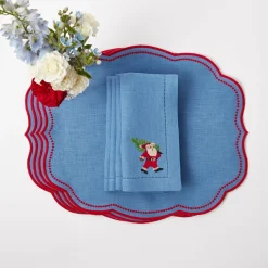 Mrs. Alice Blue & Red Hand Embroidered Father Christmas Napkins (Set of 4)< Napkins