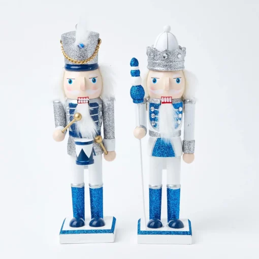 Mrs. Alice Blue & White Glitter Nutcrackers (Pair)< Christmas Decorations