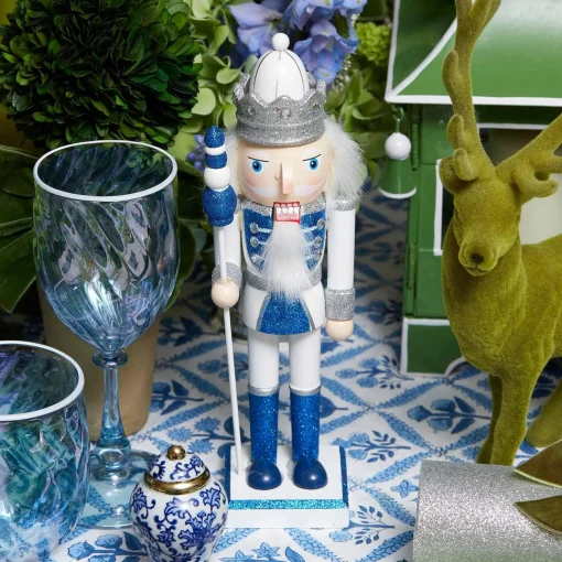 Mrs. Alice Blue & White Glitter Nutcrackers (Pair)< Christmas Decorations