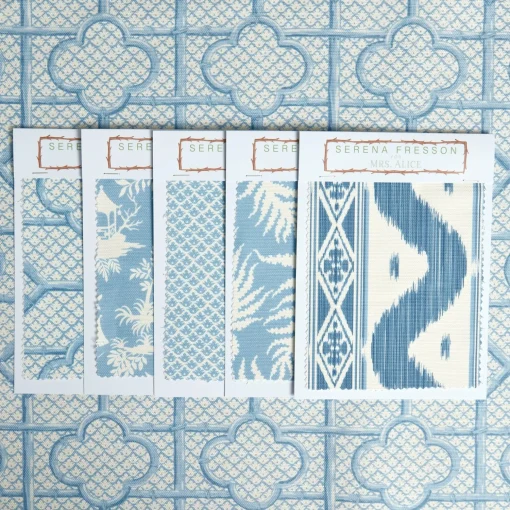 Mrs. Alice Blue Bamboo Trellis Fabric< Serena Fresson Fabrics