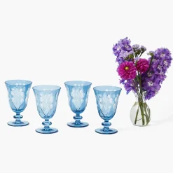 Mrs. Alice Blue Fern Engraved Wine Glasses (Set of 4)< Glasses