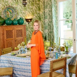Mrs. Alice Blue Fern Stripe Tablecloth< Summer Table Linen | Tablecloths