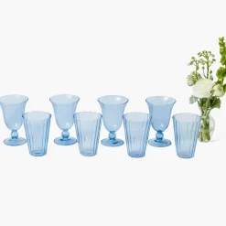 Mrs. Alice Blue Fluted Glassware (Set of 8)< Glasses | Glassware Sets