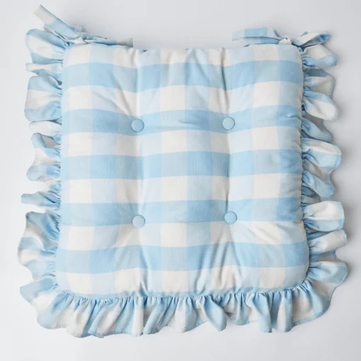 Mrs. Alice Blue Gingham Ruffle Seat Pad Cushion< Cushions