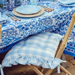 Mrs. Alice Blue Gingham Ruffle Seat Pad Cushion< Cushions