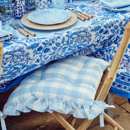 Mrs. Alice Blue Gingham Ruffle Seat Pad Cushion< Cushions