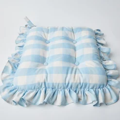 Mrs. Alice Blue Gingham Ruffle Seat Pad Cushion< Cushions