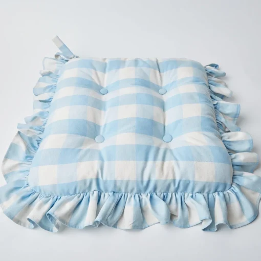 Mrs. Alice Blue Gingham Ruffle Seat Pad Cushion< Cushions