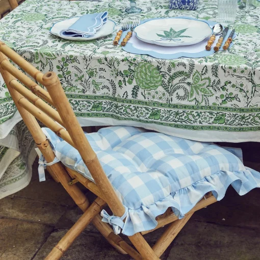 Mrs. Alice Blue Gingham Ruffle Seat Pad Cushion< Cushions