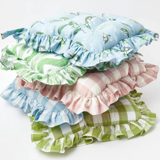 Mrs. Alice Blue Gingham Ruffle Seat Pad Cushion< Cushions