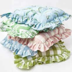 Mrs. Alice Blue Gingham Ruffle Seat Pad Cushion (Set of 4)< Cushions