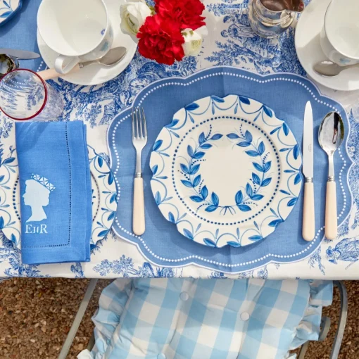 Mrs. Alice Blue Gingham Ruffle Seat Pad Cushion< Cushions