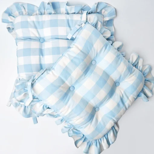 Mrs. Alice Blue Gingham Ruffle Seat Pad Cushion< Cushions