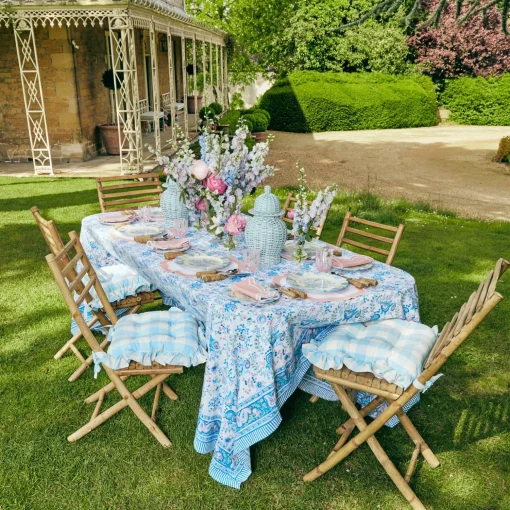 Mrs. Alice Blue Gingham Ruffle Seat Pad Cushion< Cushions