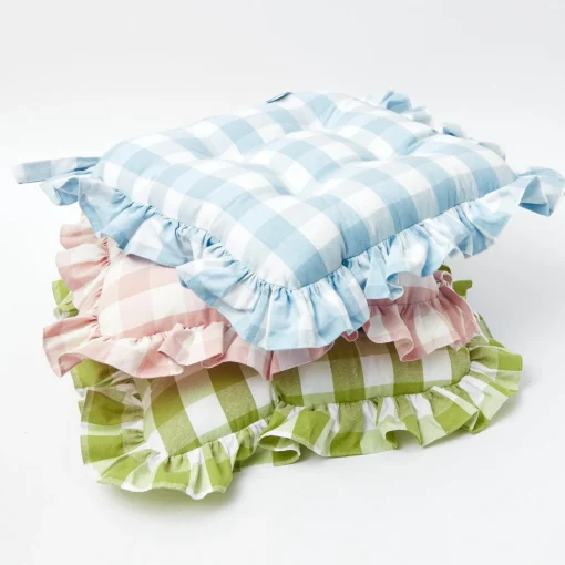 Mrs. Alice Blue Gingham Ruffle Seat Pad Cushion< Cushions