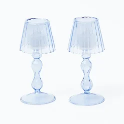 Mrs. Alice Blue Glass Lantern Tea Light Holder (Pair) - 18 cm< Summer Candleware | Candle Holders